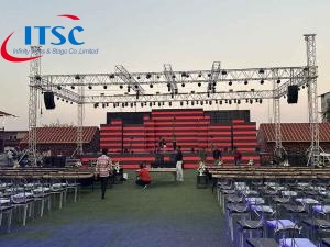 ขายระบบโครงหลังคาเวทีสามเหลี่ยมกลางแจ้งขนาด 60x30